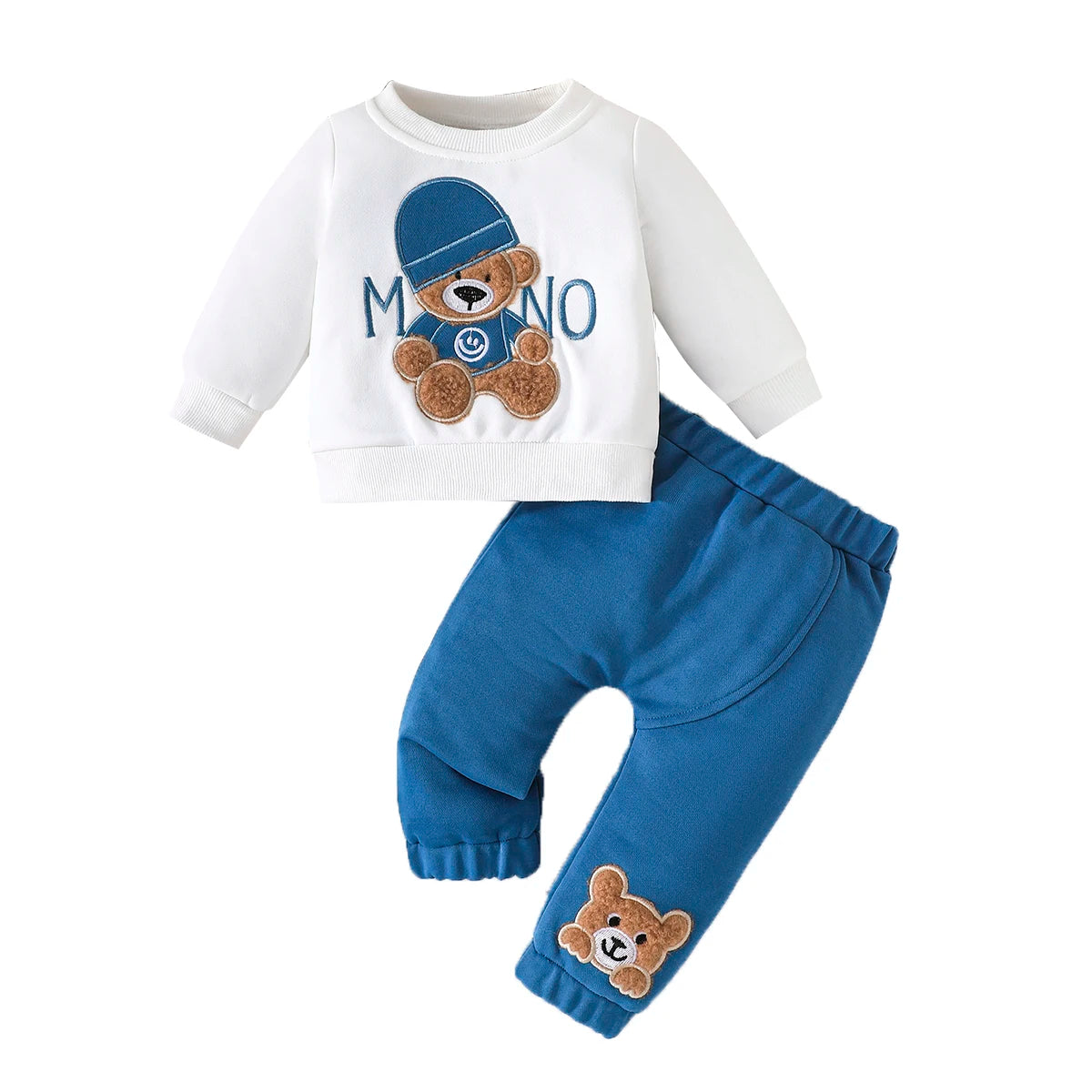 Baby Bear Outfit – 3-24 Months Long-Sleeve Tee & Navy Pants Set