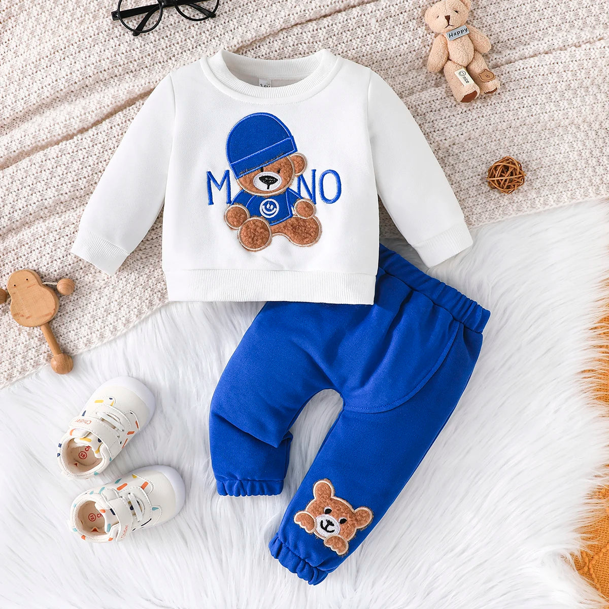 Baby Bear Outfit – 3-24 Months Long-Sleeve Tee & Navy Pants Set