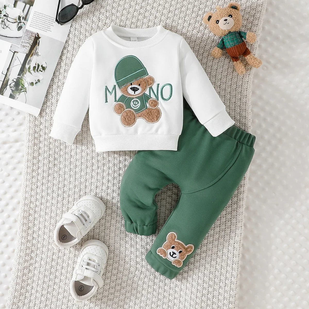 Baby Bear Outfit – 3-24 Months Long-Sleeve Tee & Navy Pants Set