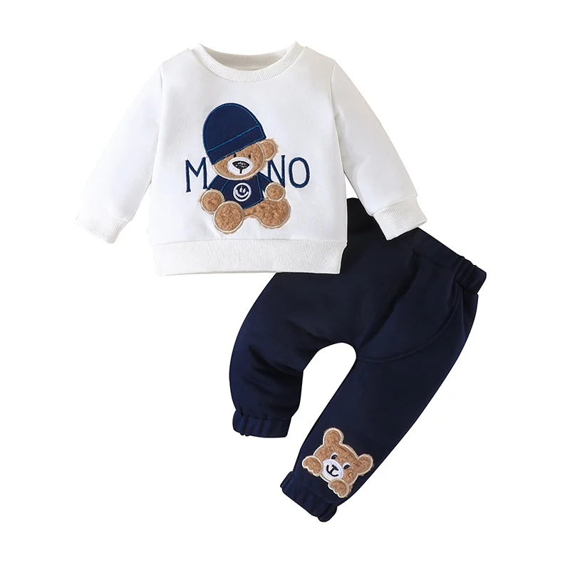 Baby Bear Outfit – 3-24 Months Long-Sleeve Tee & Navy Pants Set