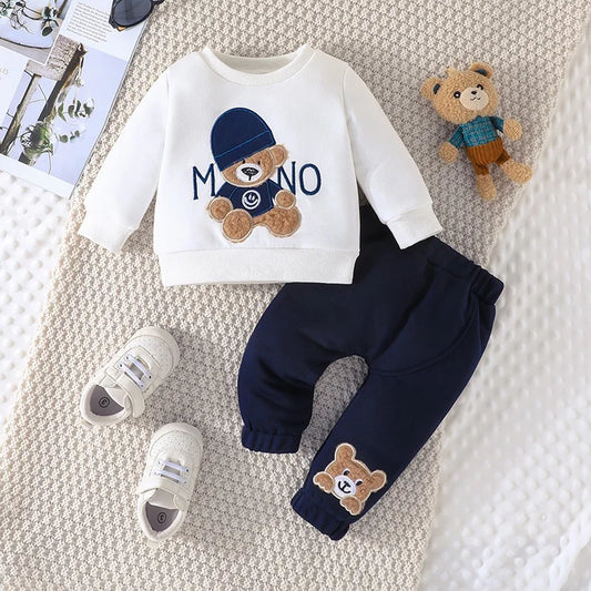 Baby Bear Outfit – 3-24 Months Long-Sleeve Tee & Navy Pants Set